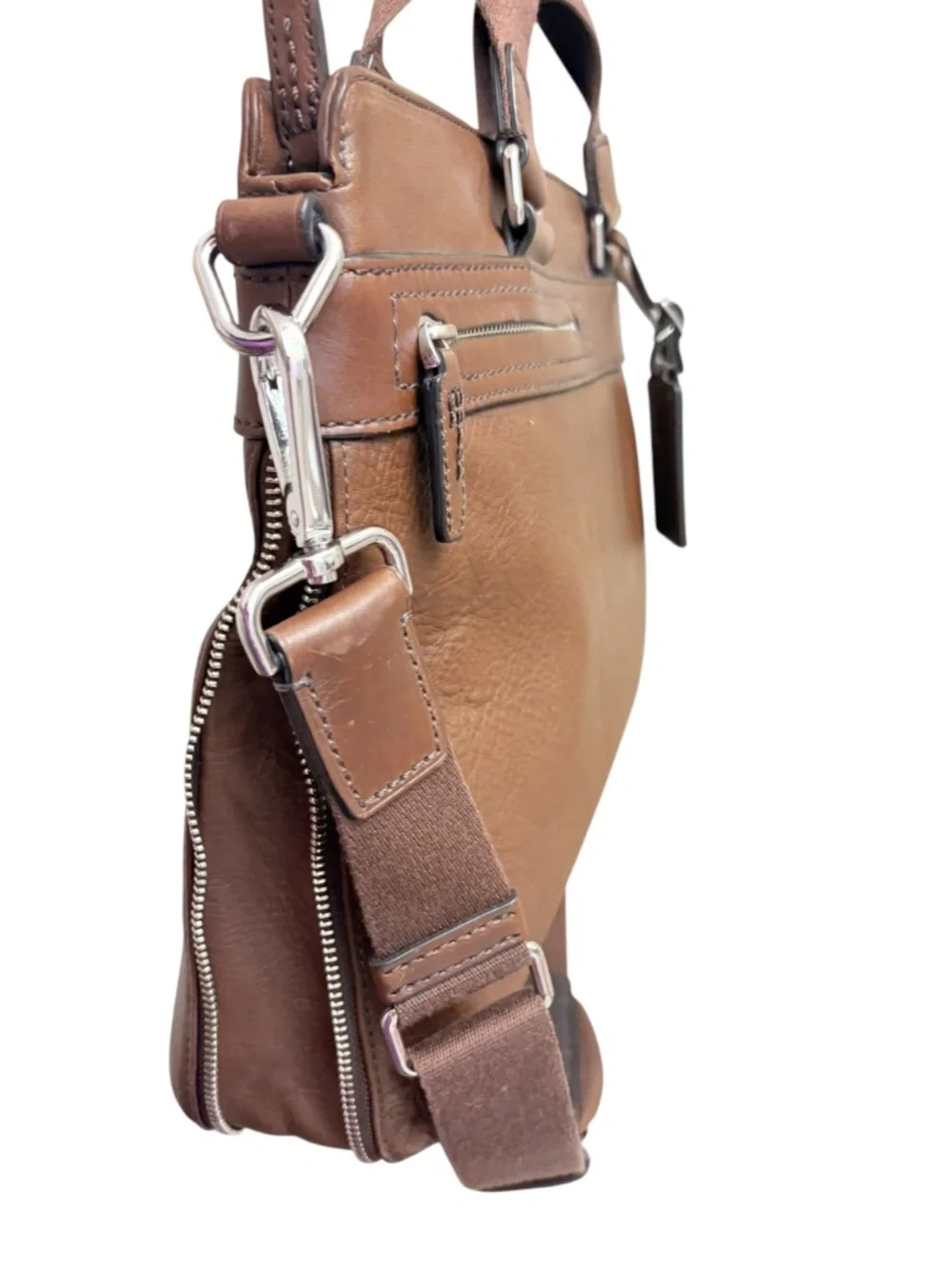 TUMI brown leather expandable briefcase bag